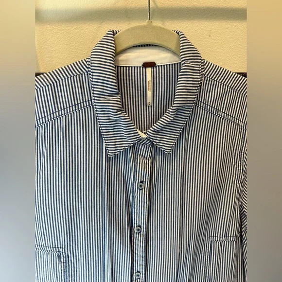 Free People Blue Striped Shirt Dress - Picture 3 of 7